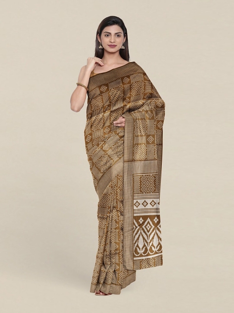 

Pothys Khaki & White Geometric Printed Saree