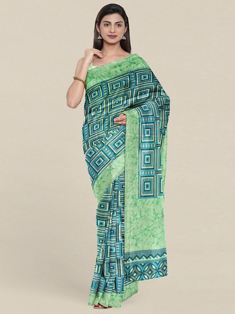 

Pothys Blue & Green Geometric Printed Saree