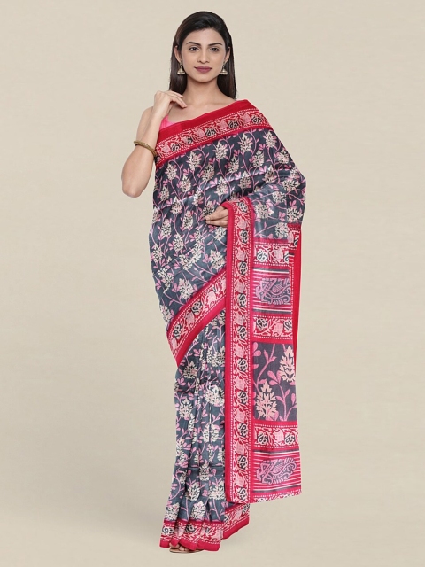

Pothys Grey & Purple Floral Print Saree