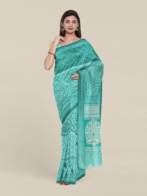 

Pothys Green & White Floral Printed Cotton Blend Saree