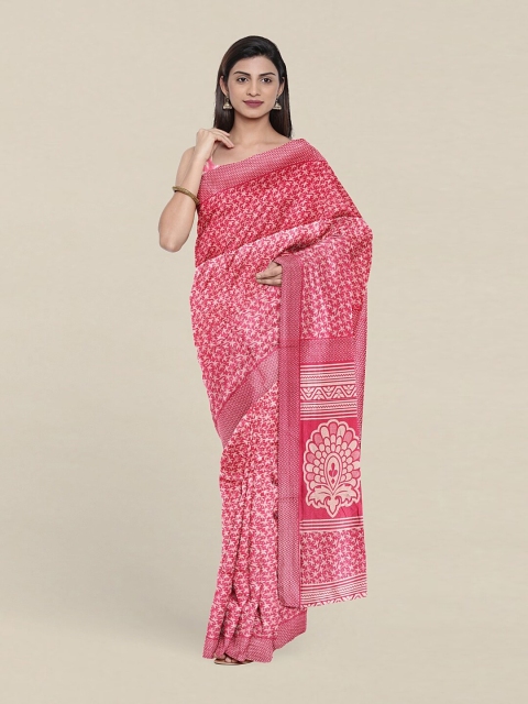 

Pothys Pink & White Floral Printed Cotton Blend Saree