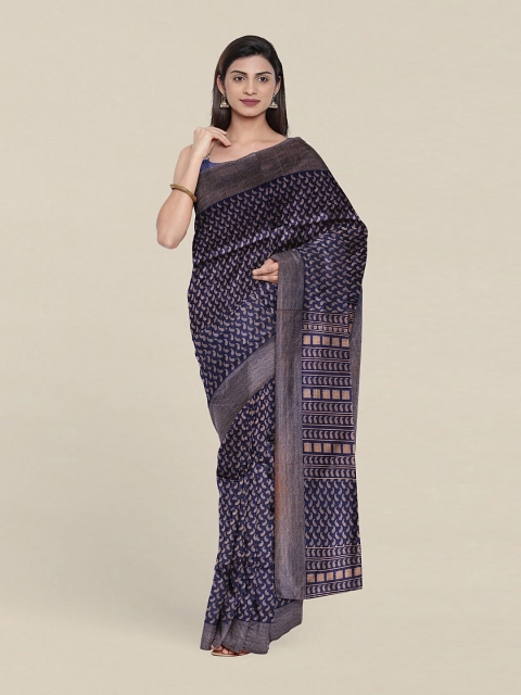 

Pothys Blue & Peach-Coloured Paisley Printed Cotton Blend Saree