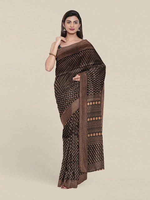 

Pothys Black & Brown Paisley Printed Cotton Blend Saree