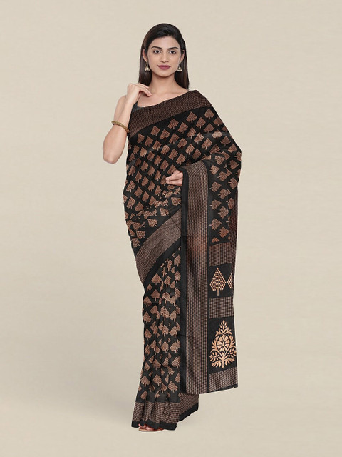

Pothys Black & Peach-Coloured Printed Cotton Blend Saree