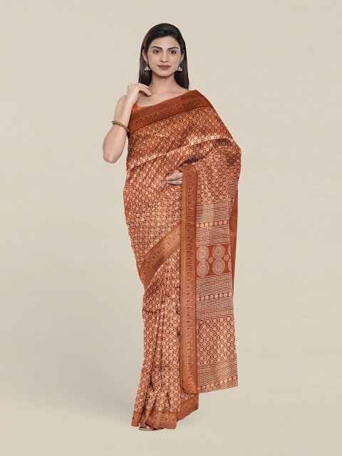 

Pothys Rust Brown & White Floral Printed Cotton Blend Saree