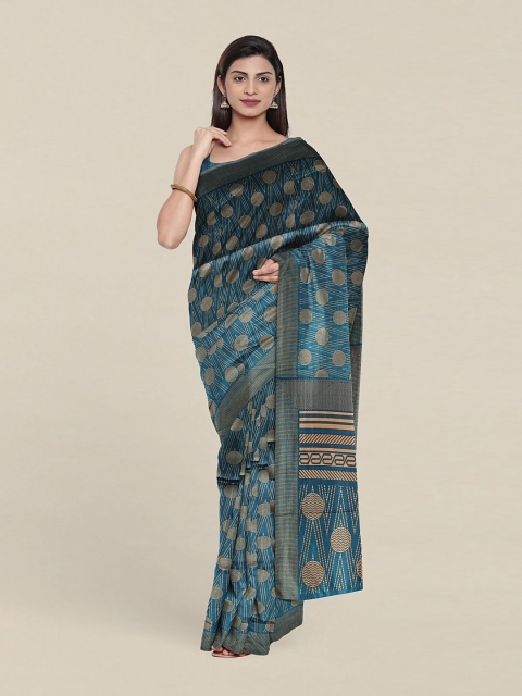 

Pothys Blue & Brown Printed Cotton Blend Saree