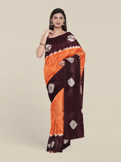 

Pothys Peach-Coloured & Brown Bandhani Pure Cotton Saree