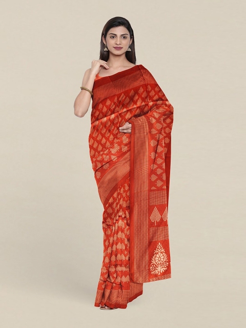 

Pothys Rust & White Ethnic Motifs Printed Cotton Blend Saree