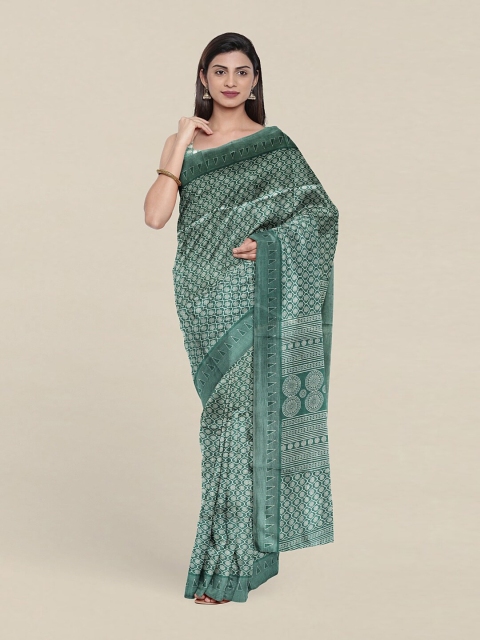 

Pothys Green & Off White Printed Cotton Blend Saree