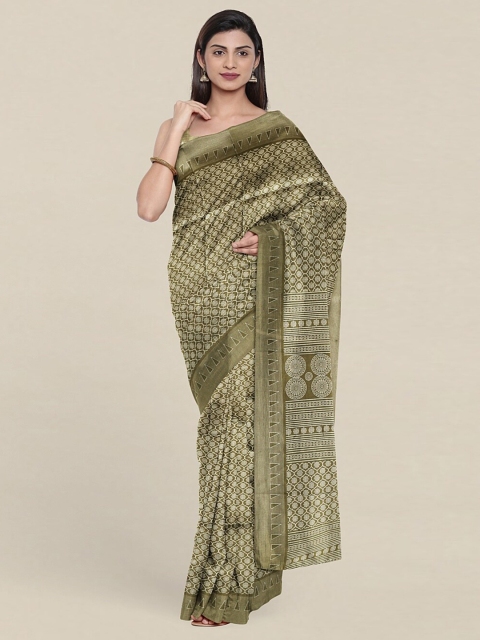 

Pothys Green & Off White Printed Cotton Blend Saree