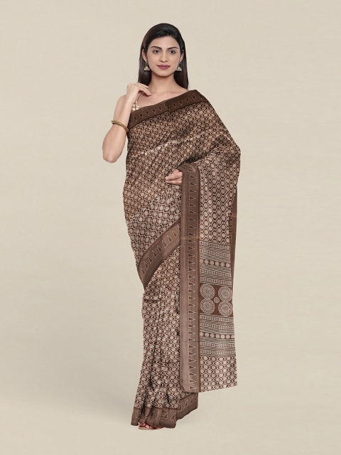

Pothys Brown & White Ethnic Motifs Printed Cotton Blend Saree