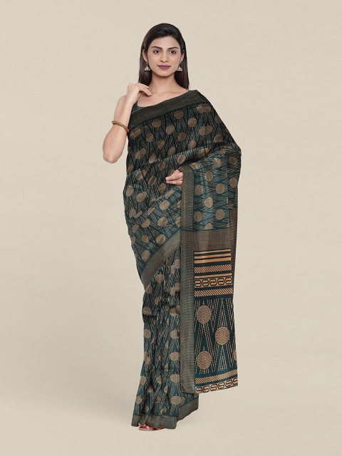 

Pothys Teal & Brown Printed Cotton Blend Saree