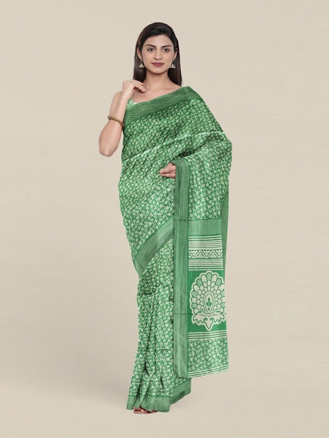 

Pothys Green & Off White Ethnic Motifs Printed Cotton Blend Saree