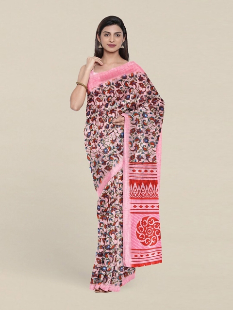 

Pothys Pink & Red Paisley Printed Cotton Blend Saree