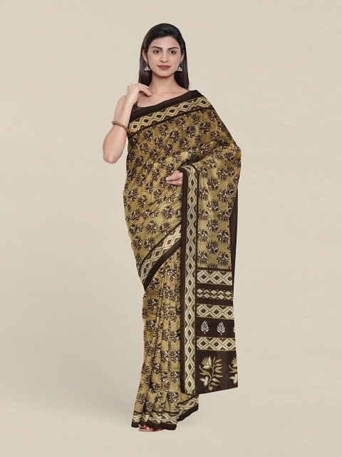 

Pothys Green & Coffee Brown Ethnic Motifs Printed Cotton Blend Saree