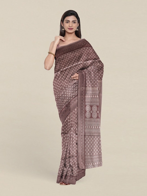 

Pothys Mauve & White Ethnic Motifs Printed Cotton Blend Saree