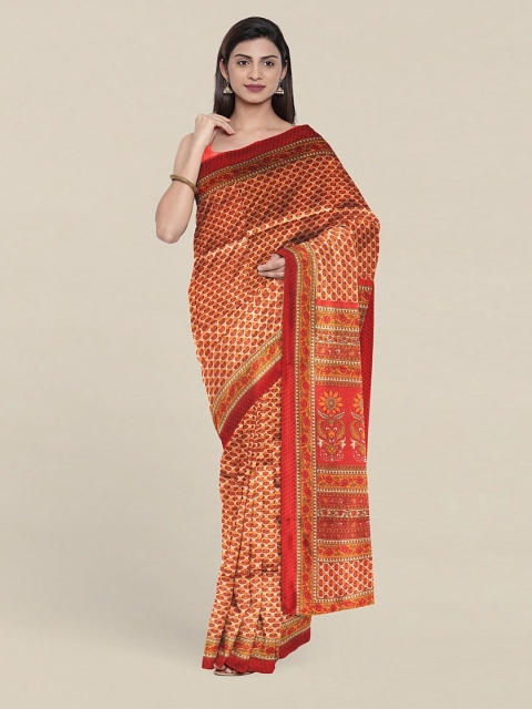 

Pothys Red & Green Ethnic Motifs Printed Cotton Blend Saree