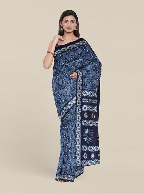

Pothys Blue & Black Printed Cotton Blend Saree