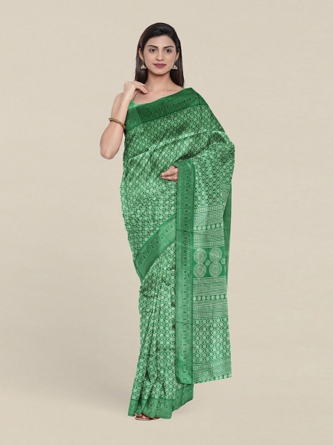 

Pothys Green & White Ethnic Motifs Printed Cotton Blend Saree