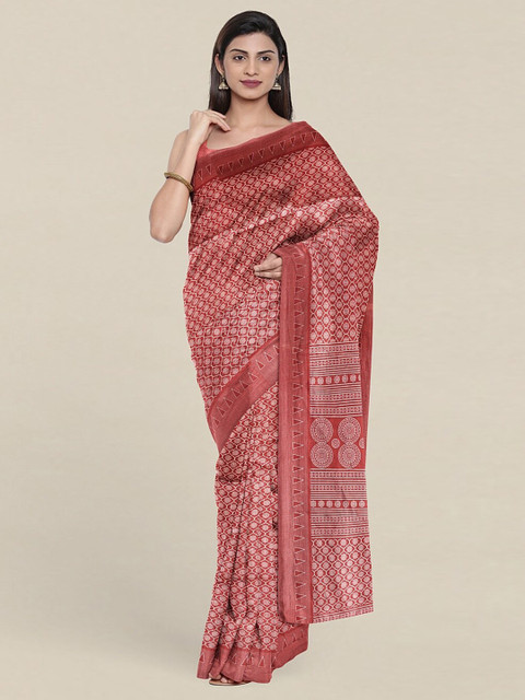 

Pothys Mauve & White Ethnic Motifs Printed Cotton Blend Saree