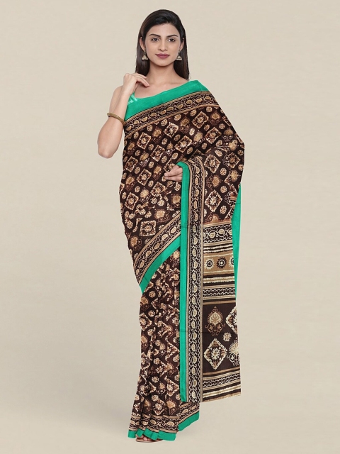 

Pothys Coffee Brown & Green Printed Cotton Blend Saree