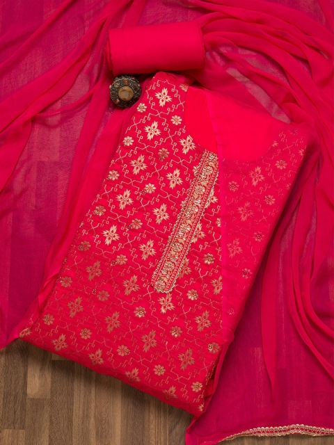 

Koskii Art Silk Semi-Stitched Dress Material, Pink
