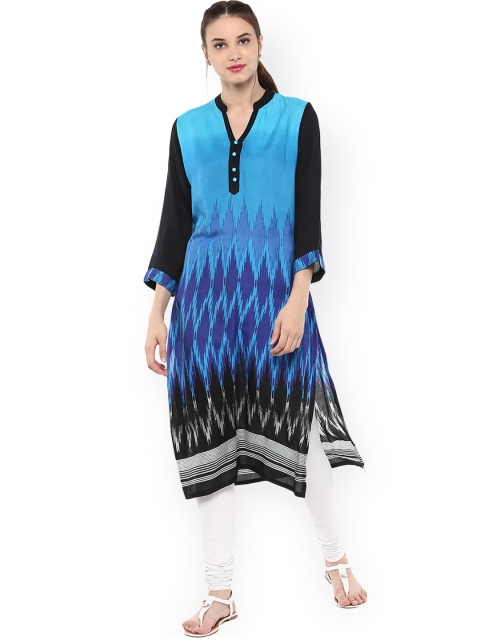 

Bhama Couture Women Blue Printed Straight Kurta