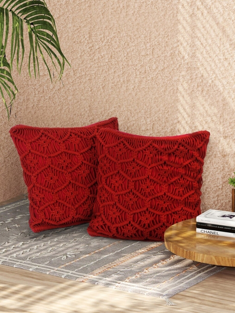 

Sangria Set of 2 Square Cushion Covers, Red