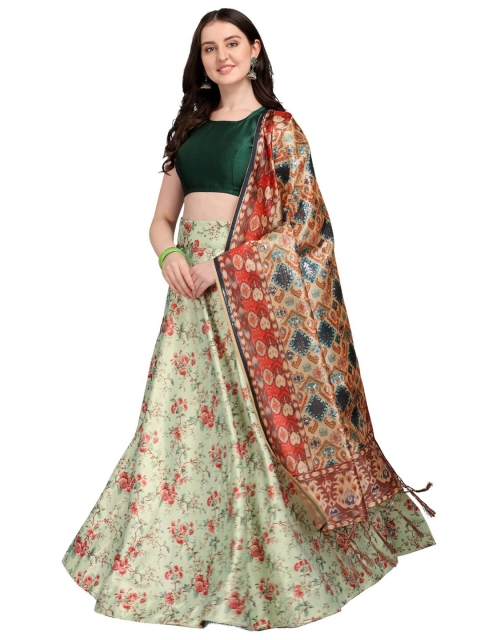 

SWEETPEL Ready to Wear Lehenga & Unstitched Blouse With Dupatta, Green