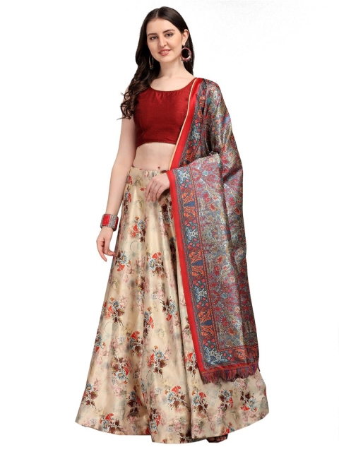 

SWEETPEL Ready to Wear Lehenga & Unstitched Blouse With Dupatta, Beige