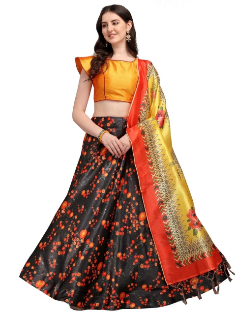 

SWEETPEL Ready to Wear Lehenga & Unstitched Blouse With Dupatta, Black
