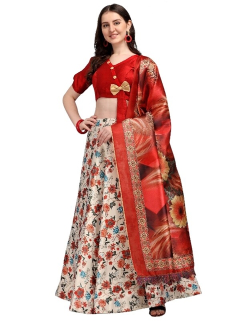 

SWEETPEL Ready to Wear Lehenga & Unstitched Blouse With Dupatta, Cream
