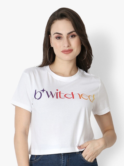 

Again fashions Women White Typography Printed Pure Cotton T-shirt