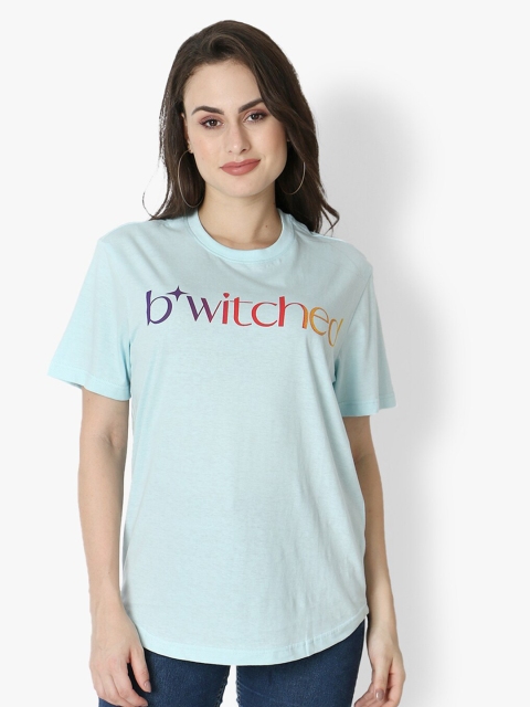 

Again fashions Turquoise Blue Typography Print Cotton Top