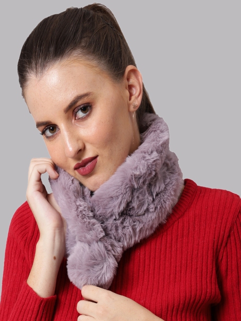 

ELLIS Women Grey Solid Faux Fur Scarf Wrap Collar Mufflers