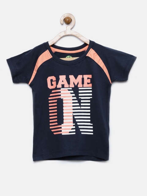 

YK Boys Navy Printed Round Neck Pure Cotton T-shirt, Navy blue