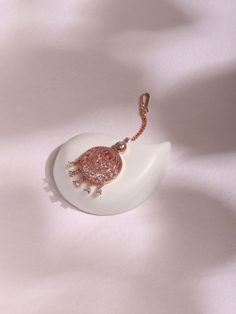 

RITU SINGH Rose Gold-Plated White AD-Studded Maang Tikka
