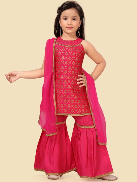 

HERE&NOW Girls Pink Ethnic Motifs Printed Kurti with Sharara & Dupatta