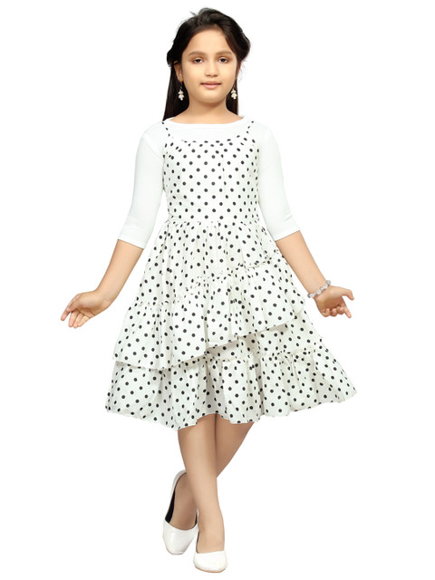 

Aarika Girls White & Black Printed Dress