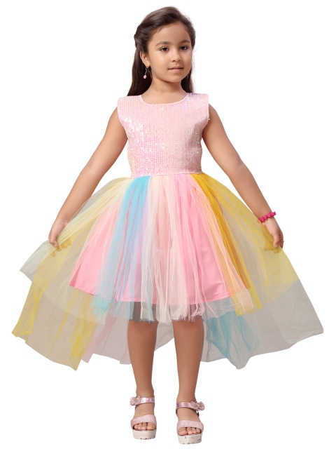 

Aarika Pink Embellished Colourblocked Net Dress