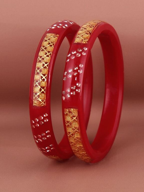 

LUCKY JEWELLERY Red & Gold-Toned Sankha & Bengali Pola Traditional Bangles