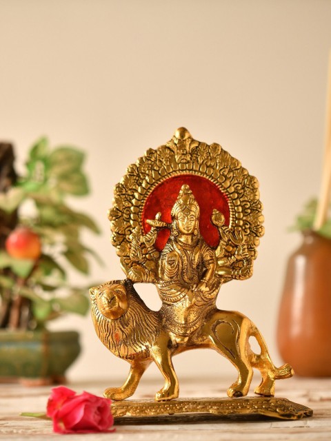 

Fashion Bizz Gold & Red Big Durga Idol Metal Showpieces
