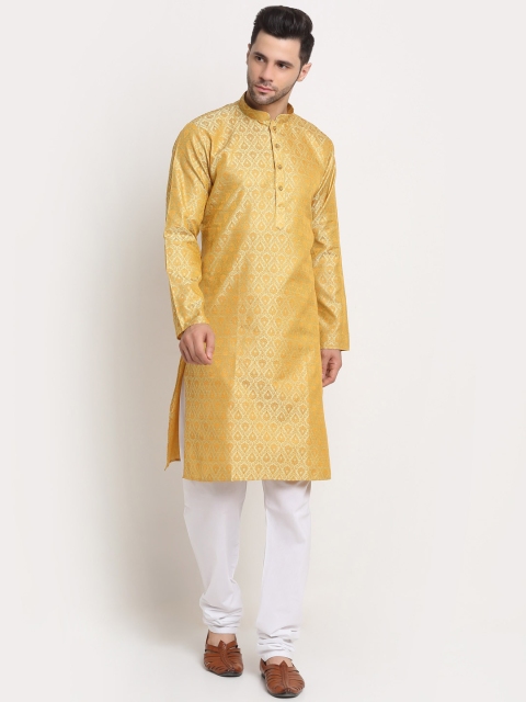

KRAFT INDIA Men Gold-Toned Ethnic Motifs Jacquard Kurta