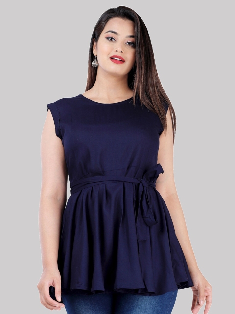 

Fab Star Navy Blue Cinched Waist Longline Top