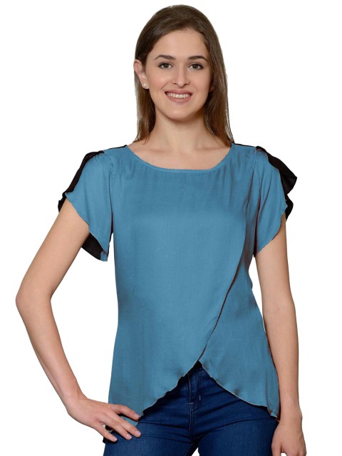 

PATRORNA Women Blue & Black Wrap Top