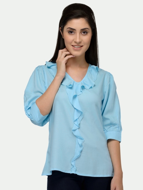 

PATRORNA Women Blue Ruffles Top