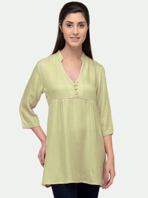 

PATRORNA Women Cream-Coloured Mandarin Collar Empire Top