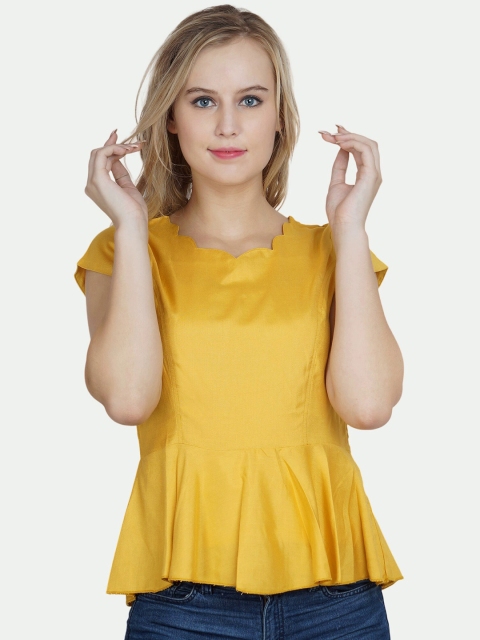 

PATRORNA Women Mustard Yellow Peplum Top
