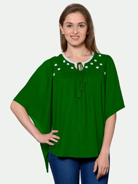 

PATRORNA Green Tie-Up Neck Kaftan Top