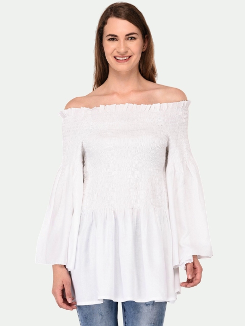 

PATRORNA White Off-Shoulder Peplum Top